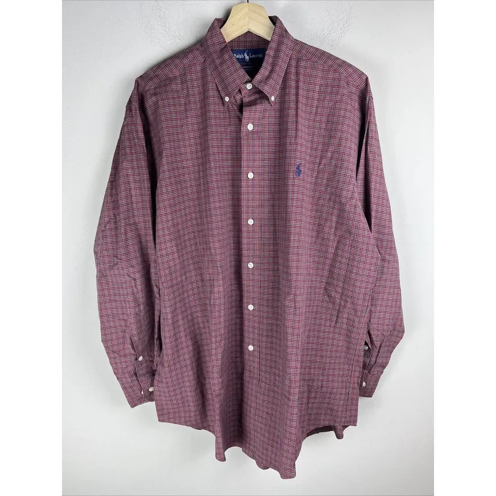 Ralph Lauren Men's 15.5 32/33 Yaramouth Cotton Red Plaid Button Down *Flaw